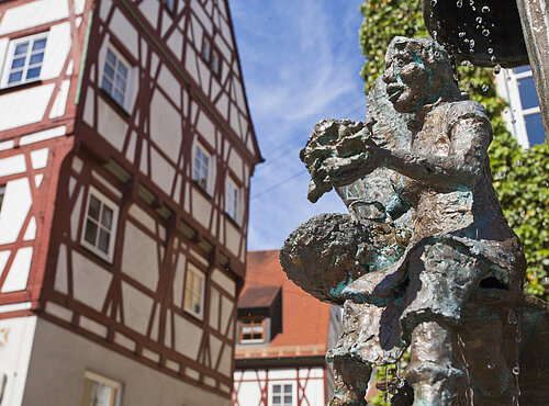 Marktplatzbrunnen mit Rathaus