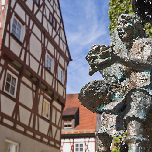 Marktplatzbrunnen mit Rathaus