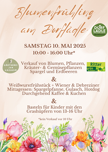Eine bunte Einladung voller Blumen auf dem Flyer lädt dazu ein am 10.05. zu kommen
