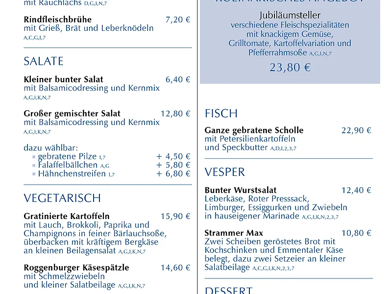 Gruppenspeisekarte Kloster Roggenburg
